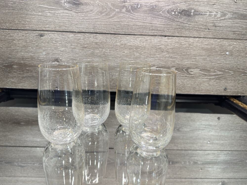 Pier 1 Clear Light Amber Crackle Glass Tumblers High Ball Glasses 6” ~set Of 4